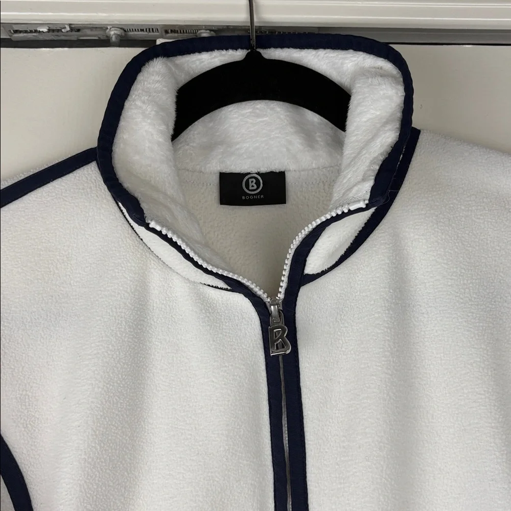 Bogner Sport White Fleece Jacket Navy Piping Full Zip Size M - Picture 3 of 9